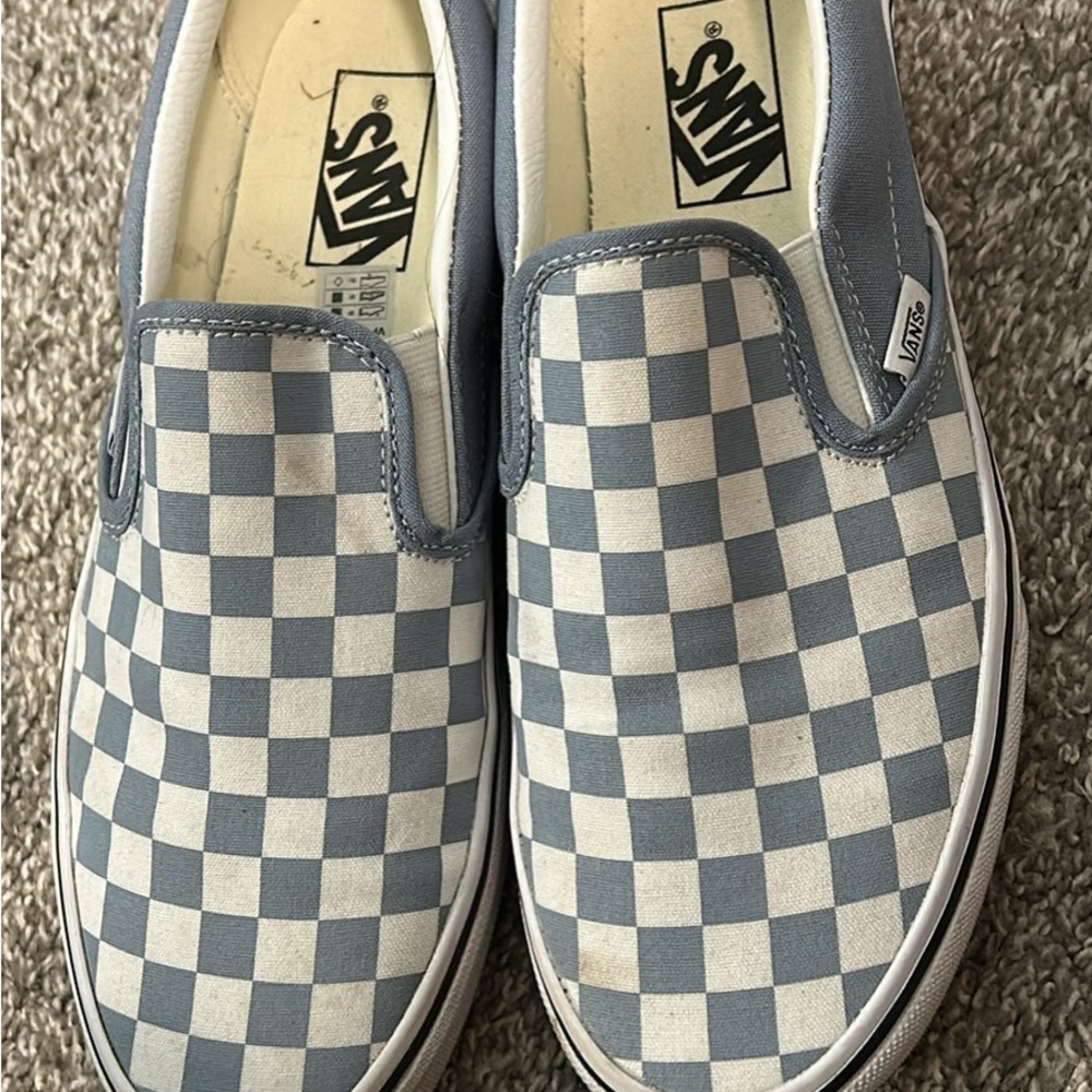 Vans Women’s Checkered Slip-On Sneakers - Blue and White